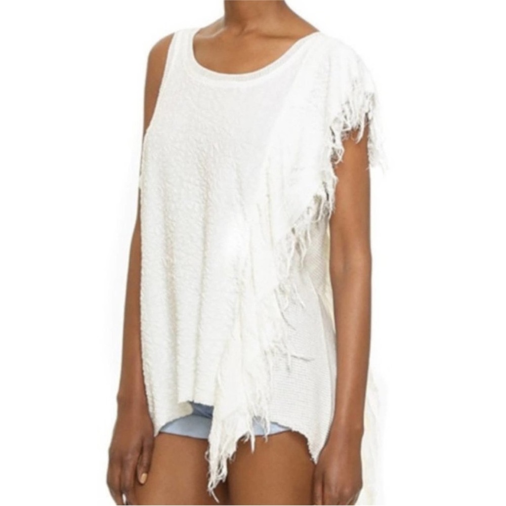 Free‎ People Treat Me Tender Tank Top Ivory Size XS Lightweight Textured Fringed